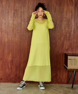 【メール便】配色メローシアーロングワンピース