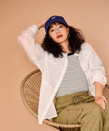 バンドカラー切替デザインシアーシャツ