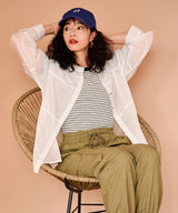 バンドカラー切替デザインシアーシャツ