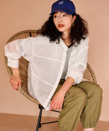 バンドカラー切替デザインシアーシャツ