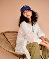 バンドカラー切替デザインシアーシャツ