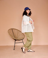 バンドカラー切替デザインシアーシャツ