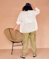 バンドカラー切替デザインシアーシャツ