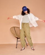 バンドカラー切替デザインシアーシャツ