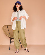 バンドカラー切替デザインシアーシャツ