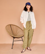 バンドカラー切替デザインシアーシャツ