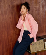 バンドカラー切替デザインシアーシャツ