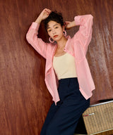 バンドカラー切替デザインシアーシャツ