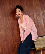 バンドカラー切替デザインシアーシャツ