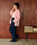 バンドカラー切替デザインシアーシャツ