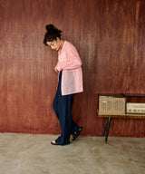 バンドカラー切替デザインシアーシャツ