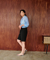 バンドカラー切替デザインシアーシャツ