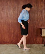 バンドカラー切替デザインシアーシャツ