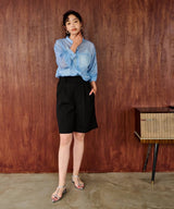 バンドカラー切替デザインシアーシャツ