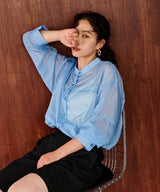 バンドカラー切替デザインシアーシャツ