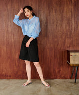 バンドカラー切替デザインシアーシャツ