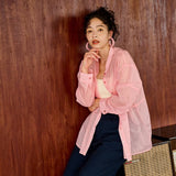 バンドカラー切替デザインシアーシャツ