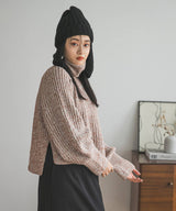 トリコロールヤーンハイネックニット