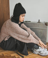 トリコロールヤーンハイネックニット