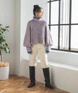 トリコロールヤーンハイネックニット