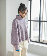 トリコロールヤーンハイネックニット