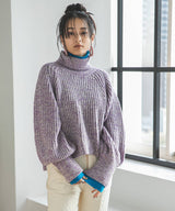 トリコロールヤーンハイネックニット