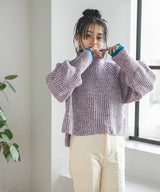 トリコロールヤーンハイネックニット