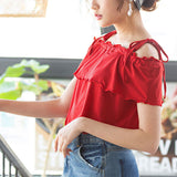 【メール便】肩紐取り外しOK♪オフショル&ベア6wayフリルトップス