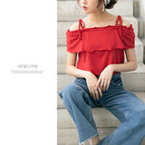 【メール便】肩紐取り外しOK♪オフショル&ベア6wayフリルトップス