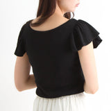 【メール便】ラッフルフリルスリーブリブトップス