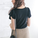 【メール便】ラッフルフリルスリーブリブトップス