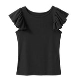 【メール便】ラッフルフリルスリーブリブトップス