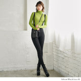 バックレースアップハイウエストオールインワンスキニーパンツ