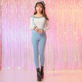 バックレースアップハイウエストオールインワンスキニーパンツ