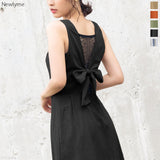 バックリボンフロントボタンノースリワンピース