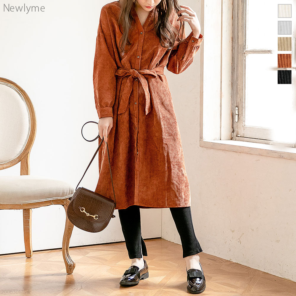 キーネックコーデュロイシャツワンピース – レディースファッション