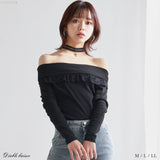 【メール便】折り返しレース使いテレコオフショルトップス