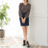 ビットVネックギャザースリーブトップス