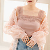 【メール便】ショルダーレース裾フリルリブキャミソール