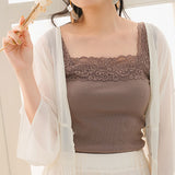 【メール便】ショルダーレース裾フリルリブキャミソール