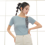 スカーフ付きワンショルリブトップス