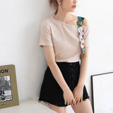 スカーフ付きワンショルリブトップス