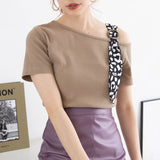 スカーフ付きワンショルリブトップス