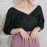 【メール便】パフスリーブカシュクールブラウス