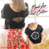 【メール便】背中レース魅せプリントゆるカットソー