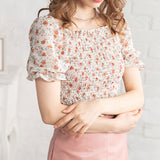 【メール便】花柄シャーリングブラウス