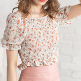 【メール便】花柄シャーリングブラウス