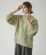 パッチワークケーブルニット