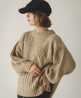 パッチワークケーブルニット