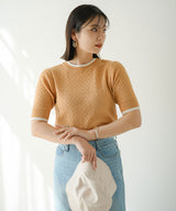 バイカラーハーフスリーブトップス【ニット】